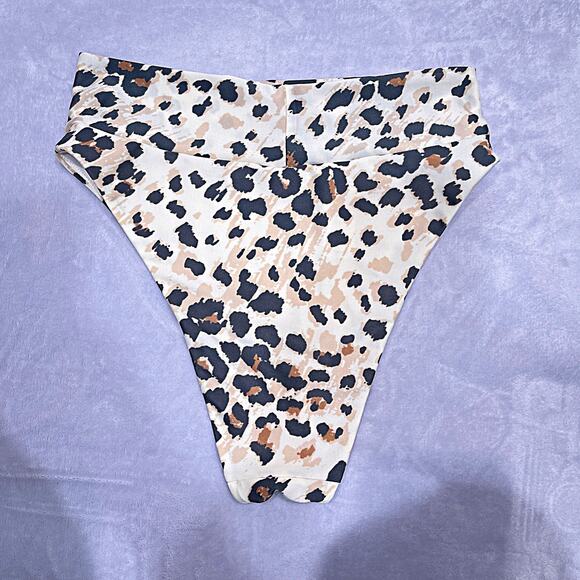 AERIE Swim High Cut Cheeky Bikini Bottom Beige Cheetah Print Womens Medium - Picture 3 of 7